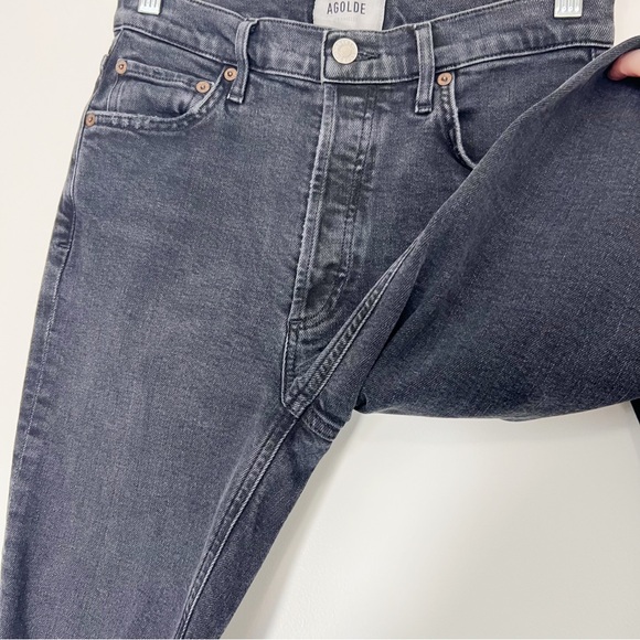 AGOLDE Nico High Rise Slim Jeans in Cassette Black Distressed Knees Size 26 - Picture 5 of 10